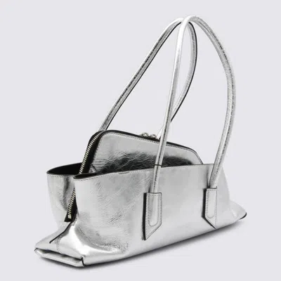 Attico Silver Leather La Passeggiata Top Handle Bag In Silver