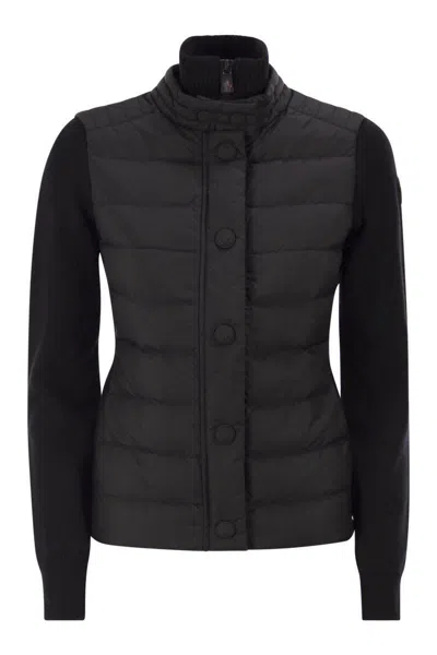 Moncler Grenoble Padded Wool Cardigan In Black