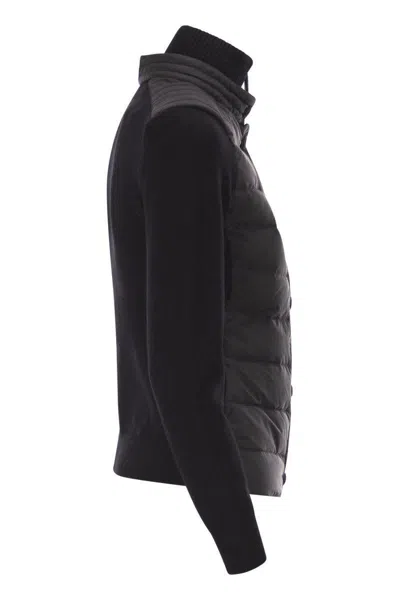 Moncler Grenoble Padded Wool Cardigan In Black