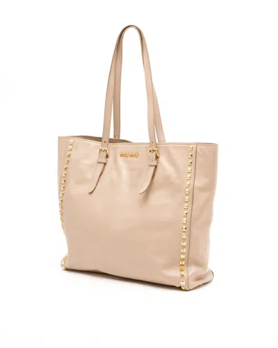 Miu Miu Studded Tote Bag In Neutral