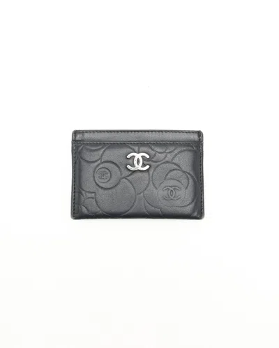Pre-owned Chanel Camellia Card Holder In Black