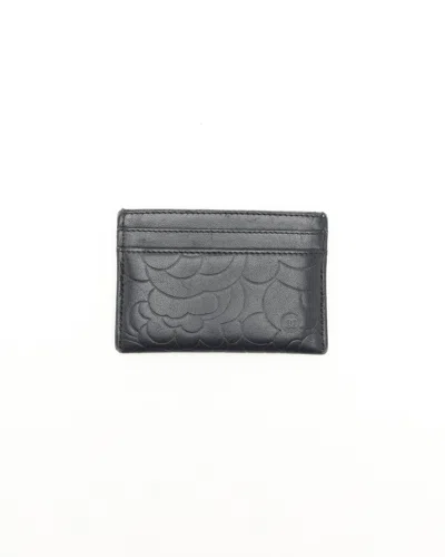 Pre-owned Chanel Camellia Card Holder In Black