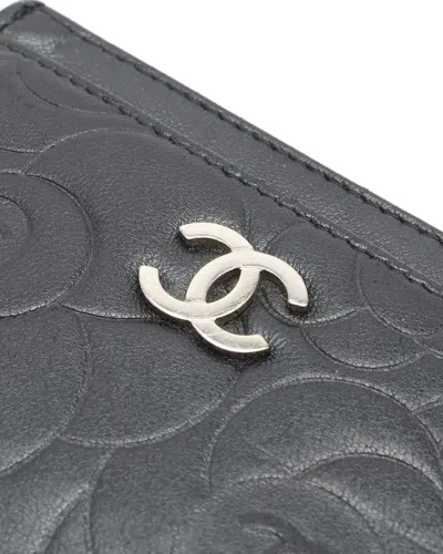 Pre-owned Chanel Camellia Card Holder In Black