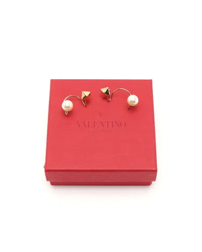 Valentino Pearl Rockstud Earrings In Brown