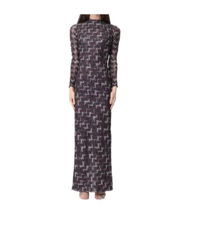 Missoni Metallic Zigzag Long-sleeve Maxi Dress In Purple