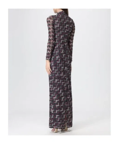 Missoni Metallic Zigzag Long-sleeve Maxi Dress In Purple