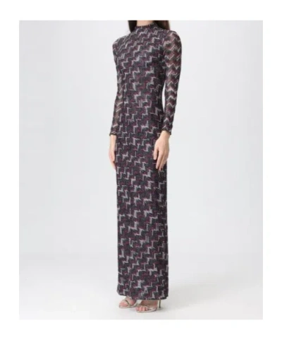 Missoni Metallic Zigzag Long-sleeve Maxi Dress In Purple