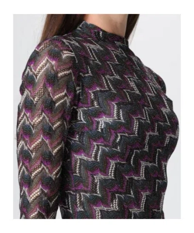 Missoni Metallic Zigzag Long-sleeve Maxi Dress In Purple