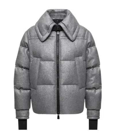 Moncler Sandane Metallic Wool Blend Short Down Jacket In Gray