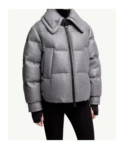 Moncler Sandane Metallic Wool Blend Short Down Jacket In Gray