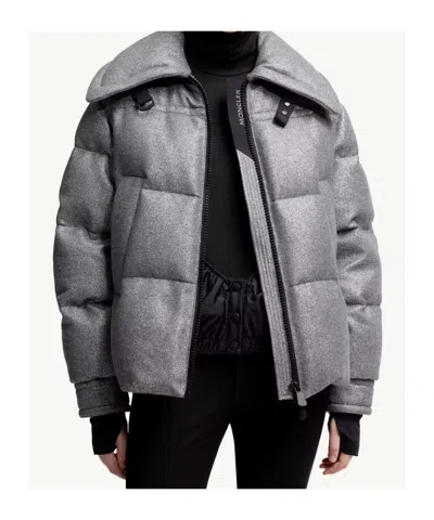 Moncler Sandane Metallic Wool Blend Short Down Jacket In Gray