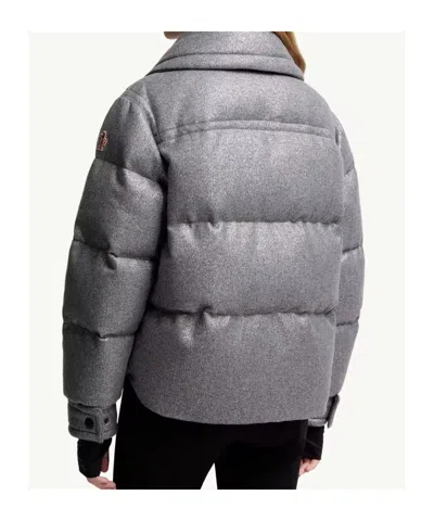 Moncler Sandane Metallic Wool Blend Short Down Jacket In Gray