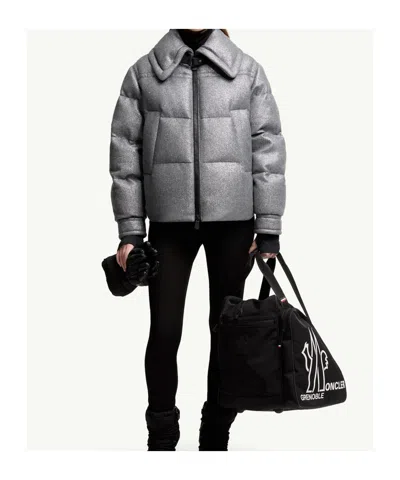 Moncler Sandane Metallic Wool Blend Short Down Jacket In Gray