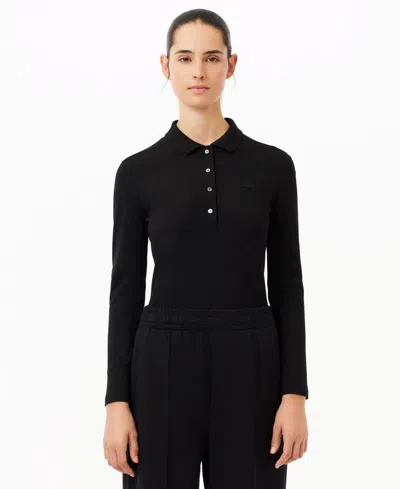 Lacoste Usa Women's Slim-fit Long Sleeve Top In Black