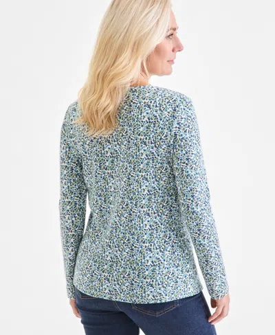 Style & Co Plus Size Printed Long-sleeve Top, Macy's Exclusive In Blue