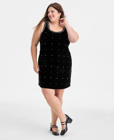 On 34th Trendy Plus Size Rhinestone-embellished Mini Dress, Macy's Exclusive In Black