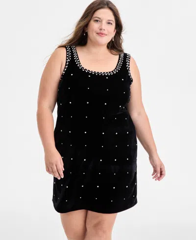 On 34th Trendy Plus Size Rhinestone-embellished Mini Dress, Macy's Exclusive In Black