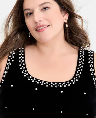 On 34th Trendy Plus Size Rhinestone-embellished Mini Dress, Macy's Exclusive In Black