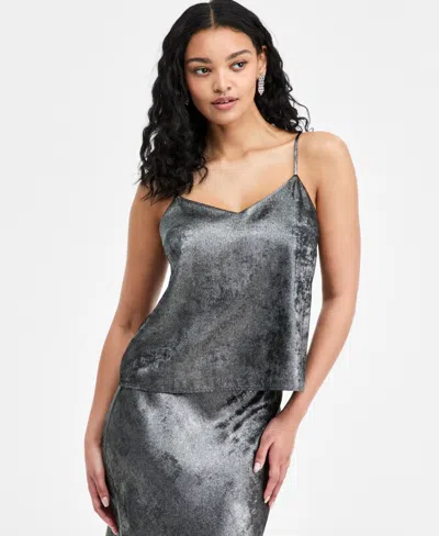 On 34th Juniors' Metallic V-neck Camisole Top, Macy's Exclusive In Silver