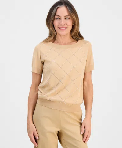 Jm Collection Petite Embellished Boat Neck Sweater, Macy's Exclusive In Orange