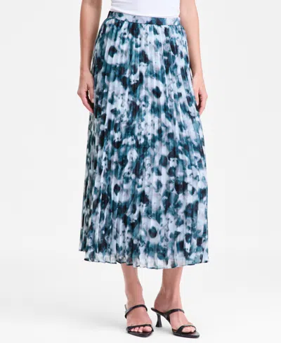 Inc International Concepts Women's Printed Pleated Midi Skirt, Macy's Exclusive In Blue