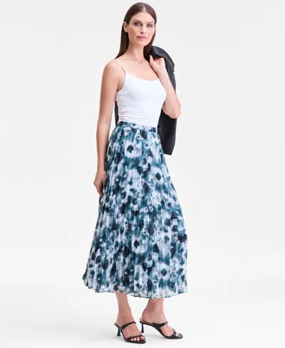 Inc International Concepts Women's Printed Pleated Midi Skirt, Macy's Exclusive In Blue