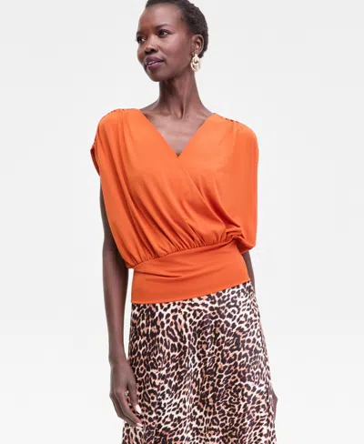 Inc International Concepts Women's Surplice V-neck Top, Exclusively At Macy's In Orange