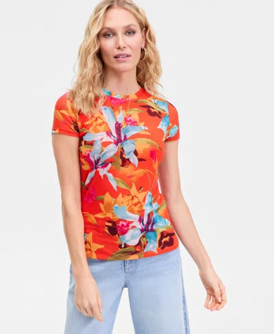 Inc International Concepts Women's Printed Mesh Top, Macy's Exclusive In Multi