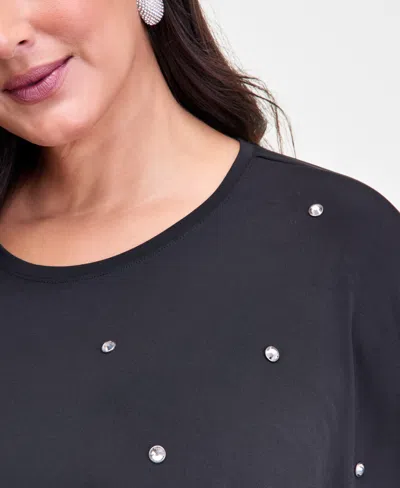 Inc International Concepts Plus Size Embellished Dolman-sleeve Top, Macy's Exclusive In Black