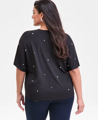 Inc International Concepts Plus Size Embellished Dolman-sleeve Top, Macy's Exclusive In Black