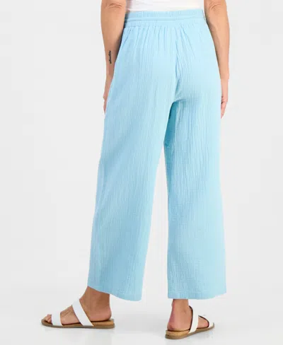 Style & Co Petite Gauze Wide-leg Pull-on Pants, Created For Macy's In Blue