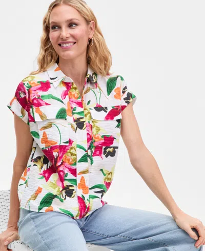 Inc International Concepts Women's Printed Pocket-front Short-sleeve Top, Macy's Exclusive In Multi