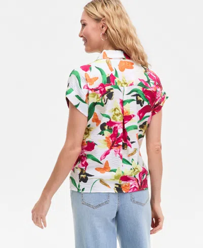 Inc International Concepts Women's Printed Pocket-front Short-sleeve Top, Macy's Exclusive In Multi