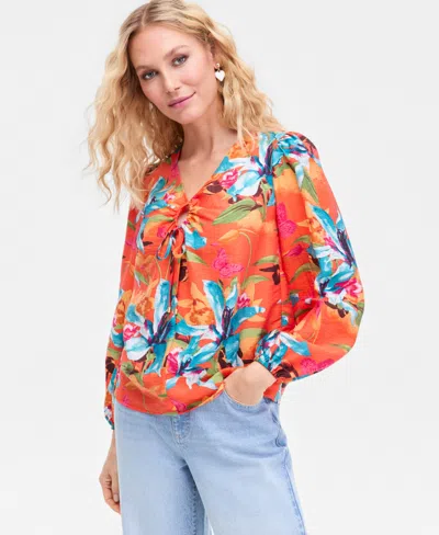 Inc International Concepts Women's Floral-print Keyhole Blouse, Macy's Exclusive In Multi
