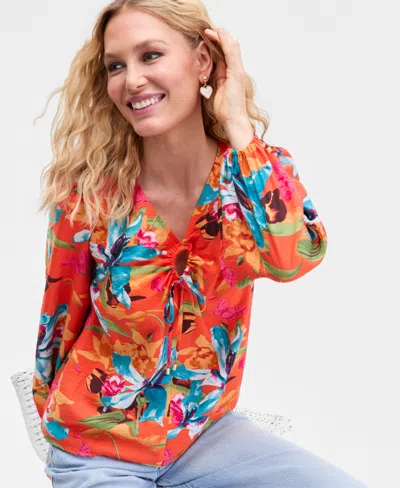 Inc International Concepts Women's Floral-print Keyhole Blouse, Macy's Exclusive In Multi