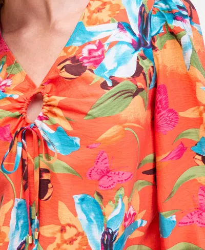 Inc International Concepts Women's Floral-print Keyhole Blouse, Macy's Exclusive In Multi