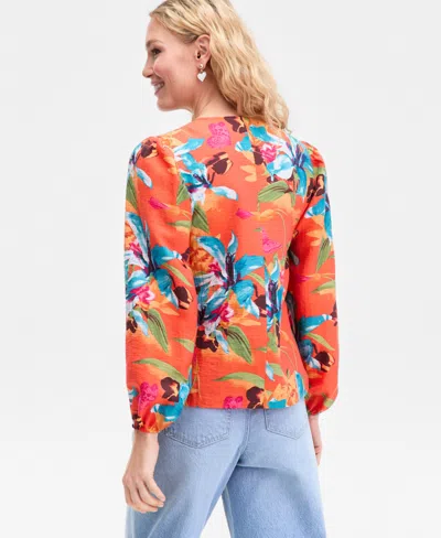 Inc International Concepts Women's Floral-print Keyhole Blouse, Macy's Exclusive In Multi
