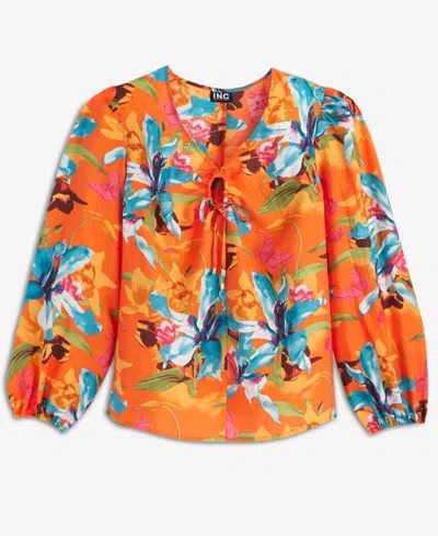 Inc International Concepts Women's Floral-print Keyhole Blouse, Macy's Exclusive In Multi