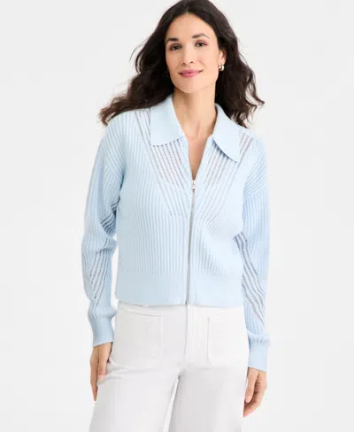 On 34th Women's Pointelle Zip Cardigan Sweater, Macy's Exclusive In Blue