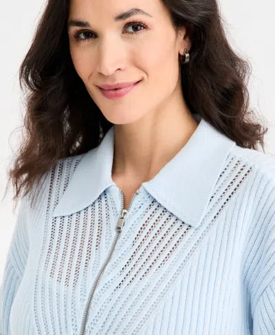 On 34th Women's Pointelle Zip Cardigan Sweater, Macy's Exclusive In Blue
