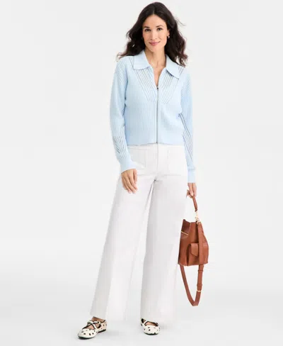 On 34th Women's Pointelle Zip Cardigan Sweater, Macy's Exclusive In Blue