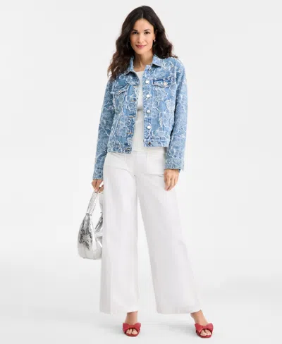 On 34th Women's Denim Jacquard Trucker Jacket, Macy's Exclusive In Blue