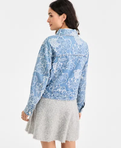 On 34th Women's Denim Jacquard Trucker Jacket, Macy's Exclusive In Blue