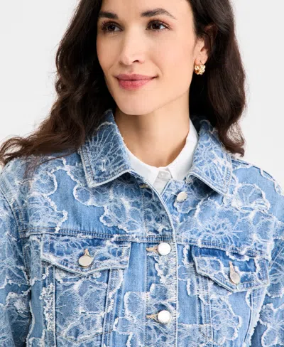 On 34th Women's Denim Jacquard Trucker Jacket, Macy's Exclusive In Blue