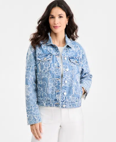 On 34th Women's Denim Jacquard Trucker Jacket, Macy's Exclusive In Blue
