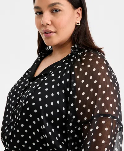 On 34th Trendy Plus Size Chiffon Polka-dot Tie-waist Maxi Dress, Macy's Exclusive In Black