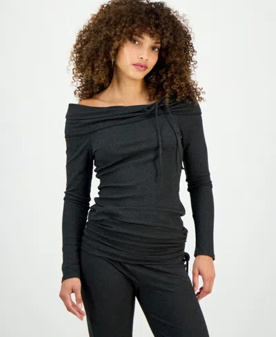 Inc International Concepts Petite Off-the-shoulder Long-sleeve Top, Macy's Exclusive In Black