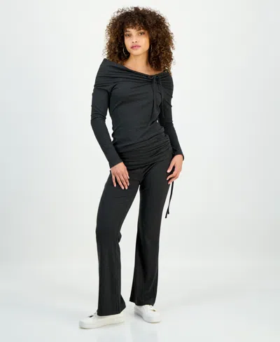 Inc International Concepts Petite Off-the-shoulder Long-sleeve Top, Macy's Exclusive In Black