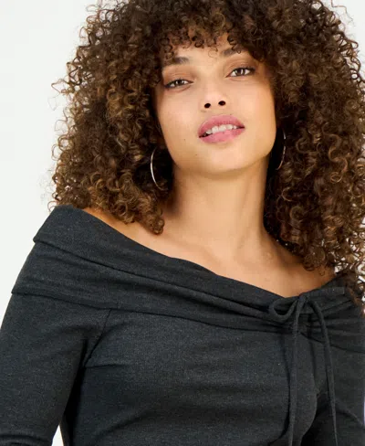 Inc International Concepts Petite Off-the-shoulder Long-sleeve Top, Macy's Exclusive In Black