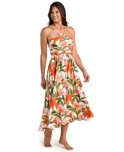 La Blanca Jungle Blossoms Lace Up Dress Swim Cover-up In Multi